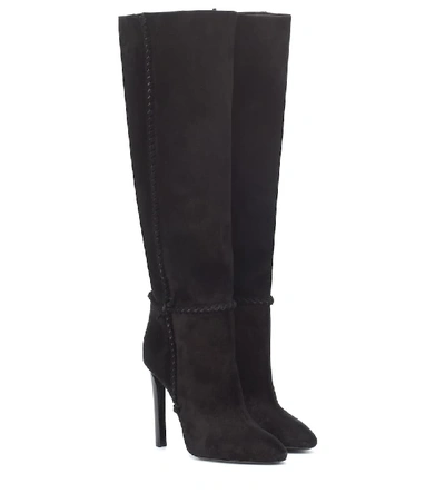 Shop Saint Laurent Mica 105 Suede Knee-high Boots In Black