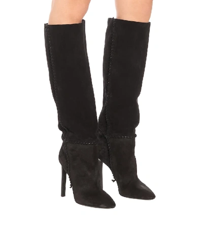 Shop Saint Laurent Mica 105 Suede Knee-high Boots In Black