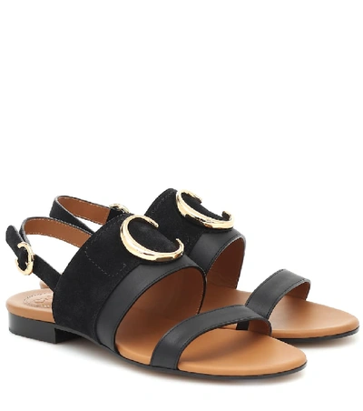 Shop Chloé C Suede And Leather Sandals In Black