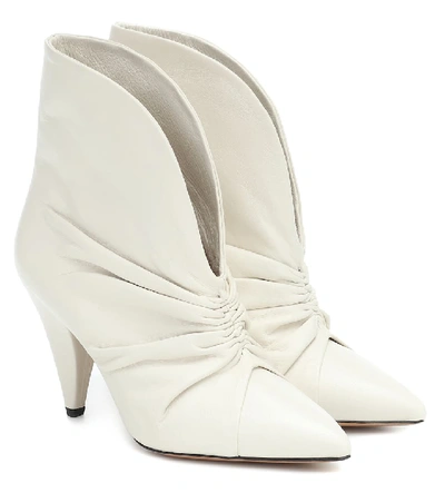 Shop Isabel Marant Lasteen Ruched Leather Ankle Boots In White