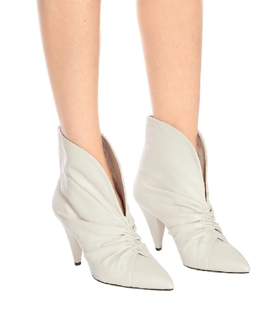 Shop Isabel Marant Lasteen Ruched Leather Ankle Boots In White
