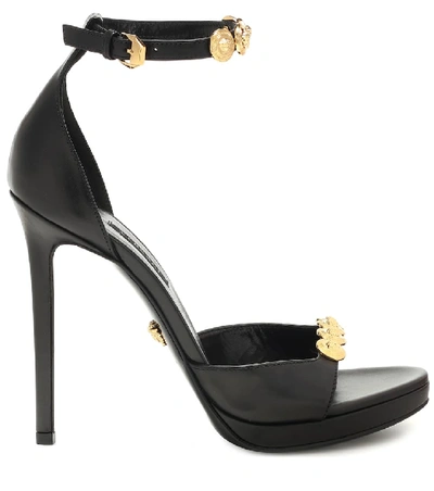 Shop Versace Embellished Leather Sandals In Black