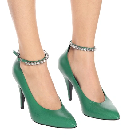 Shop Gucci Crystal-embellished Leather Pumps In Green