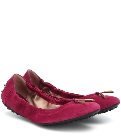 Shop Tod's Suede Ballet Flats In Red