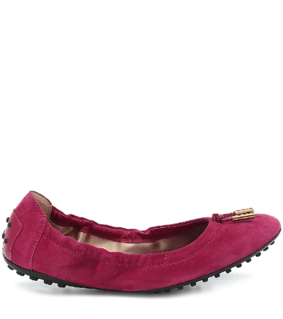 Shop Tod's Suede Ballet Flats In Red