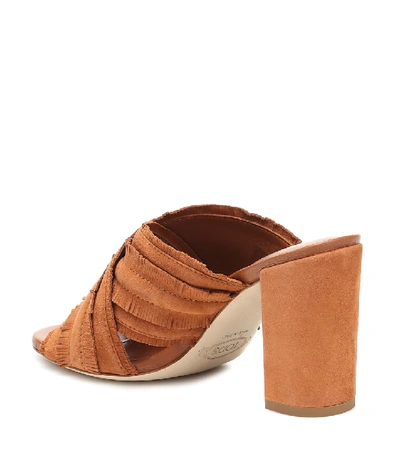 Shop Tod's Fringed Suede Sandals In Brown