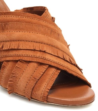 Shop Tod's Fringed Suede Sandals In Brown