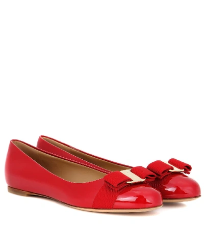 Shop Ferragamo Varina Patent Leather Ballet Flats In Red