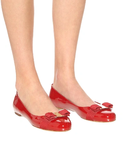 Shop Ferragamo Varina Patent Leather Ballet Flats In Red