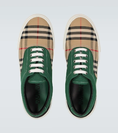 Shop Burberry Vintage Check Colorblocked Sneakers In Beige