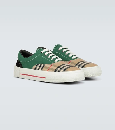 Shop Burberry Vintage Check Colorblocked Sneakers In Beige