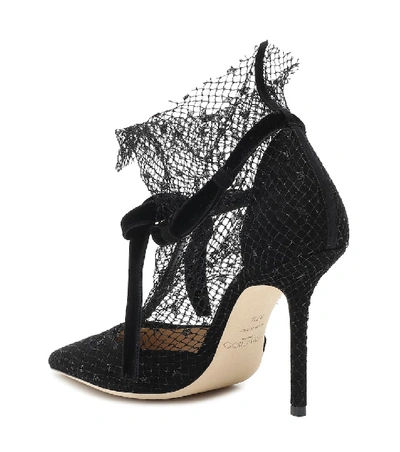 Shop Jimmy Choo Fira 100 Tulle-trimmed Suede Pumps In Black