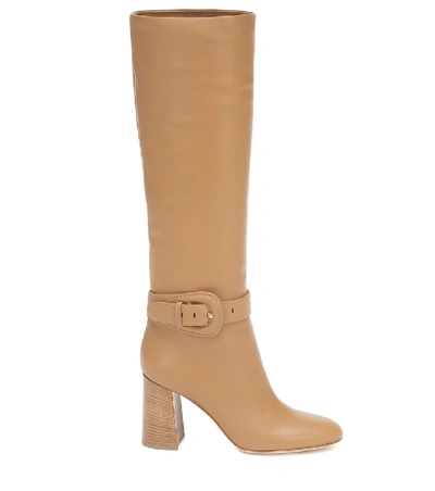 Shop Gianvito Rossi Leather Knee-high Boots In Beige