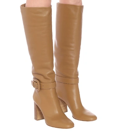 Shop Gianvito Rossi Leather Knee-high Boots In Beige