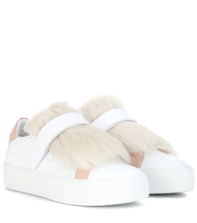 Shop Moncler Victoire Fur-trimmed Leather Sneakers In White