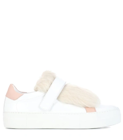 Shop Moncler Victoire Fur-trimmed Leather Sneakers In White