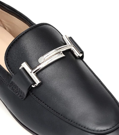 Shop Tod's Double T Leather Loafers In Black