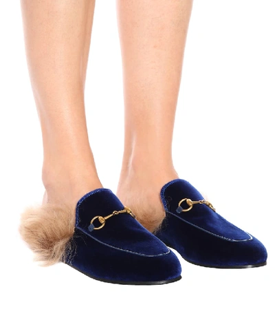 Gucci Princetown Genuine Shearling Mule Loafer In Blue | ModeSens