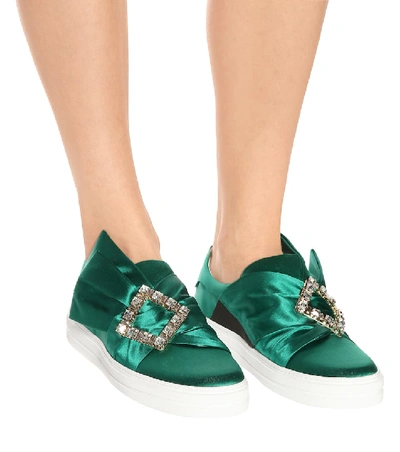 Shop Roger Vivier Sneaky Viv' Embellished Satin Sneakers In Green