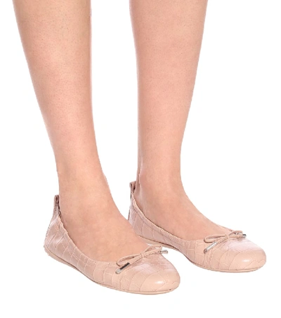 Shop Tod's Croc-effect Leather Ballet Flats In Pink