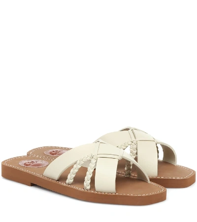 Shop Chloé Woody Leather Sandals In White
