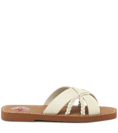 Shop Chloé Woody Leather Sandals In White