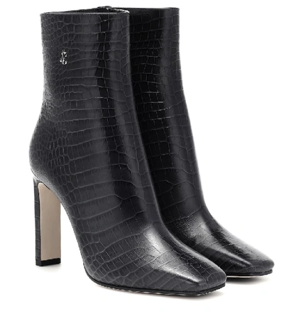 Shop Jimmy Choo Minori 100 Mock-croc Leather Boots In Blue