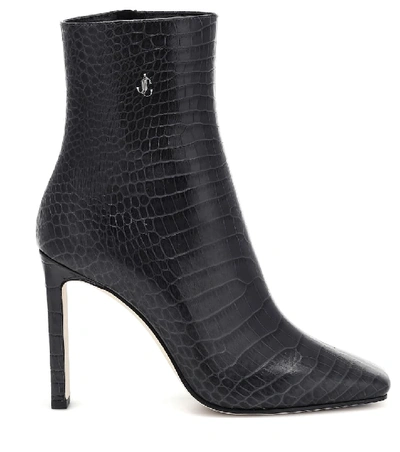 Shop Jimmy Choo Minori 100 Mock-croc Leather Boots In Blue