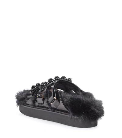 Shop Simone Rocha Faux Fur-trimmed Leather Sandals In Black