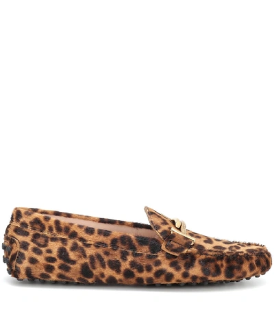 Shop Tod's Gommino Double T Calf-hair Loafers In Brown