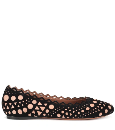 Shop Alaïa Suede Ballet Flats In Black