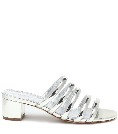 Shop Mansur Gavriel Metallic Leather Sandals In Silver