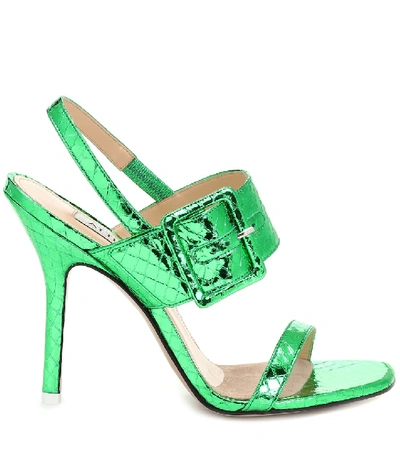 Shop Attico Embossed Metallic Leather Sandals In Green