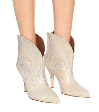 Shop Paris Texas Croc-effect Leather Ankle Boots In White