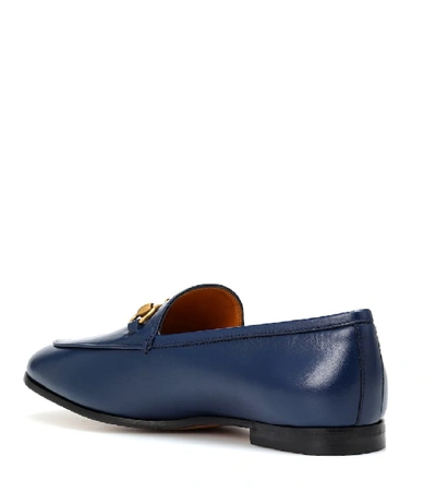 Shop Gucci Jordaan Leather Loafers In Blue