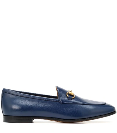 Shop Gucci Jordaan Leather Loafers In Blue