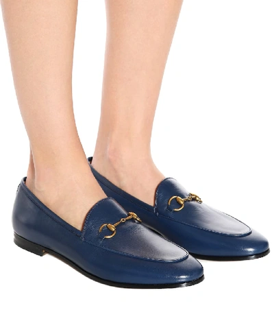Shop Gucci Jordaan Leather Loafers In Blue