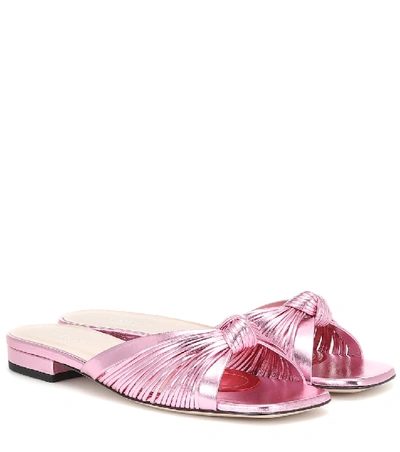 Shop Gucci Metallic Leather Slides In Pink