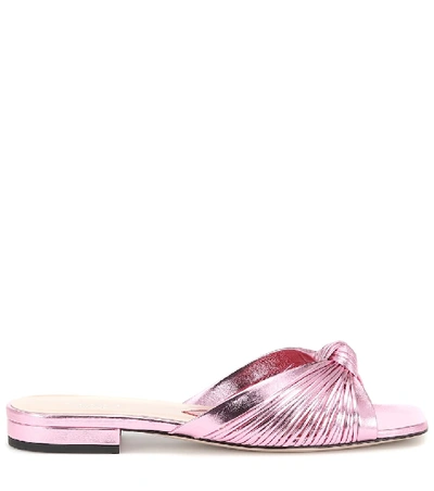 Shop Gucci Metallic Leather Slides In Pink