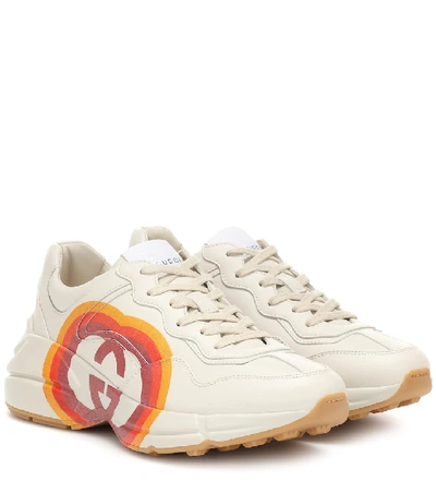 Shop Gucci Rhyton Leather Sneakers In White