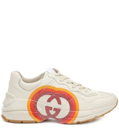 Shop Gucci Rhyton Leather Sneakers In White