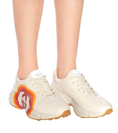Shop Gucci Rhyton Leather Sneakers In White