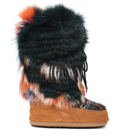 Shop Yves Salomon X Moon Boot® Fur Ankle Boots In Multicoloured