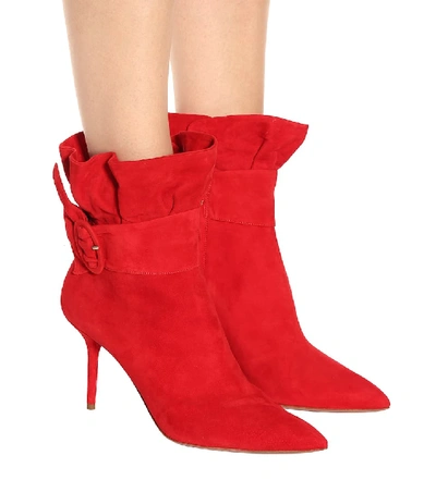 Shop Aquazzura Palace 85 Suede Ankle Boots In Red