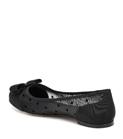 Shop Ferragamo Vara Bow Flocked Mesh Ballet Flats In Black