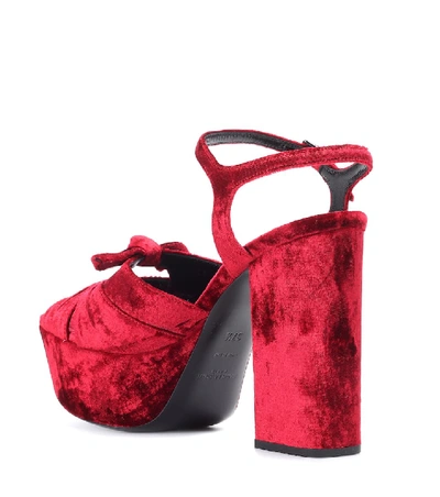 Shop Saint Laurent Farrah 80 Velvet Plateau Sandals In Red