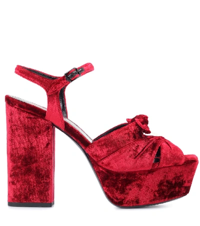Shop Saint Laurent Farrah 80 Velvet Plateau Sandals In Red