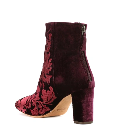 Shop Alexandre Birman Regina Embroidered Velvet Ankle Boots In Purple