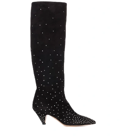 Shop Valentino Studded Suede Boots In Black