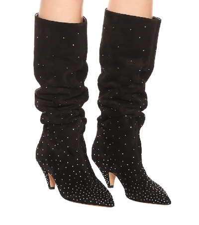 Shop Valentino Studded Suede Boots In Black